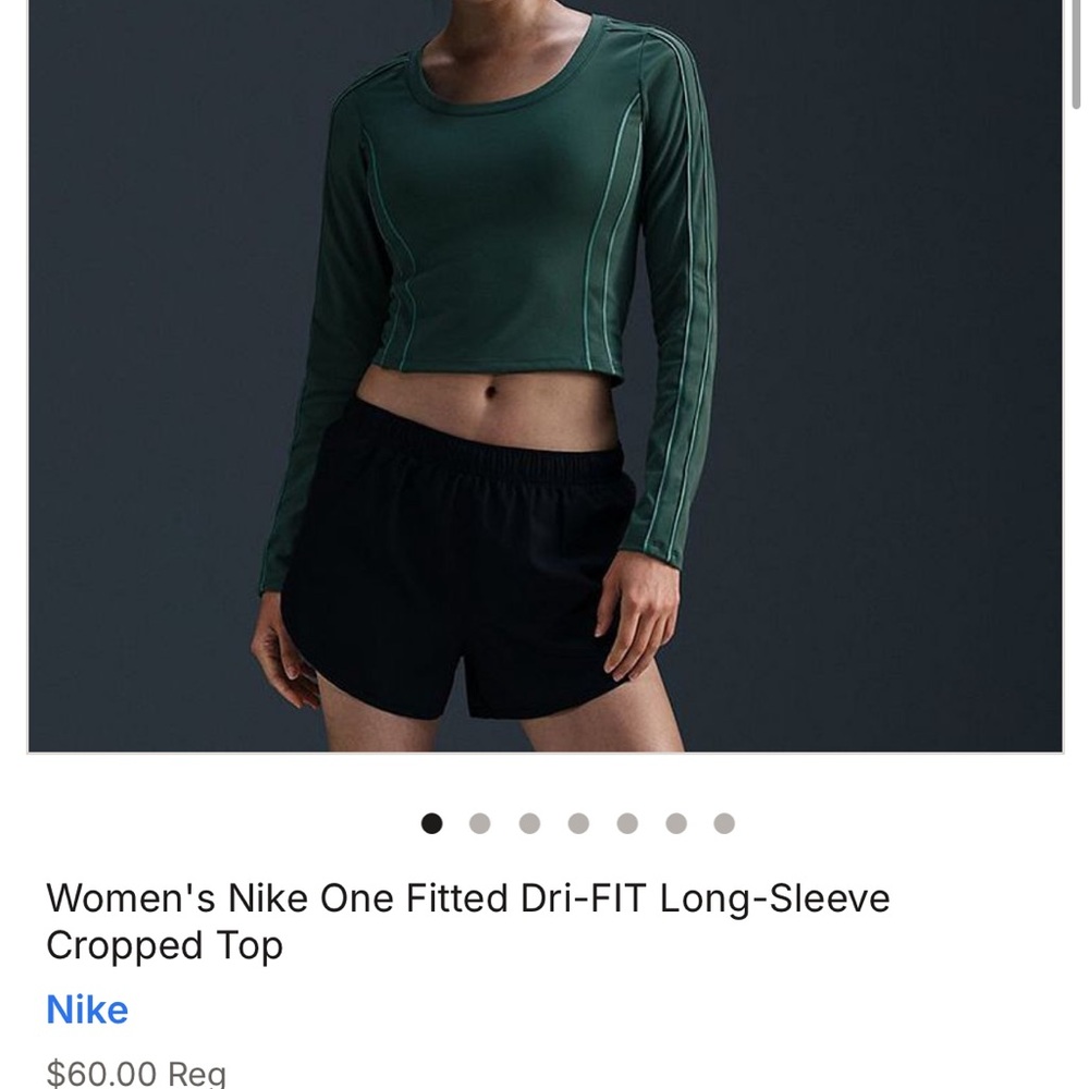 Nike Green Long Sleeve Fitted Crop Top NWOT